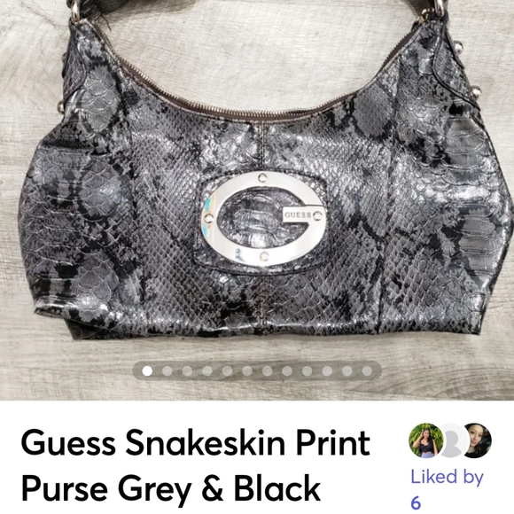Guess Snakeskin Print Medium Size Purse in Grey & Black - Picture 2 of 14